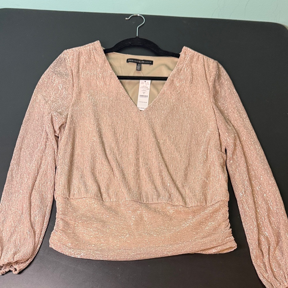 White House Black Market  Shimmering Metallic blush Top NWT Small